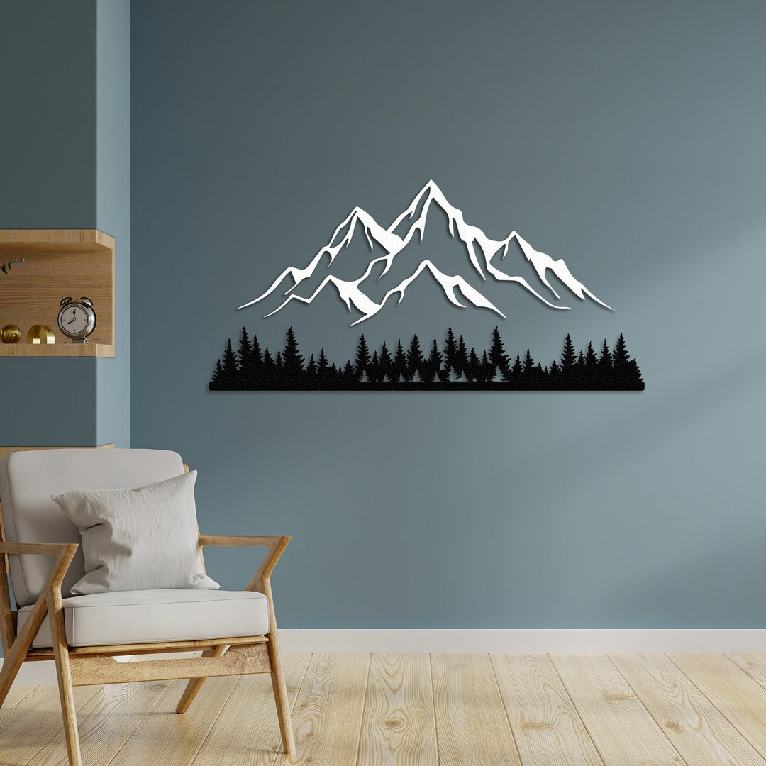 Mountain and Forest Metal Wall Art, Hill and Trees Metal Wall Decor ...