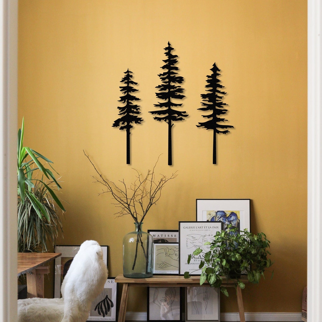 Set of 3 Pine Tree Metal Wall Art, Forest Wall Art, Nature Wall Decor