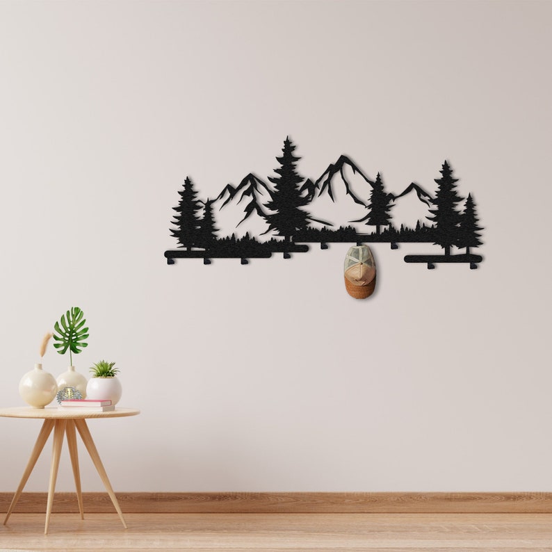 Mountain Coat Rack Wall Mount Rustic, Clothing Hangers, Metal Wall Decor, Entryway Organizer, Rv Decor, Home Decor, Nature Wall Art, Gift zdjęcie 6