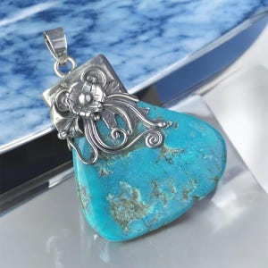 Vintage Large Navajo 925 Sterling Silver High Grade Royston Turquoise Slab Pendant Boho Jewelry Statement Southwestern Chic