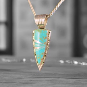 Vintage Zuni Signed Alvin Fuson Tyrone Mine Turquoise Inlay Pendant Necklace Sterling Silver