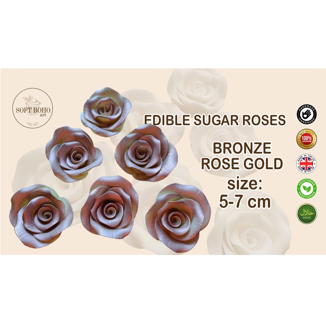 Stone Roses Cake Topper Edible Sugar Rose Cake Topper: Rose Gold/bronze, Handmade - Etsy