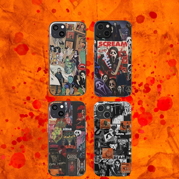 Aesthetic Halloween Movie Phone Case, Thriller Movie Case, Collage Scary Movie Phone Case, IP 11 12 13 14 , Samsung Galaxy Cover,Googlepixel
