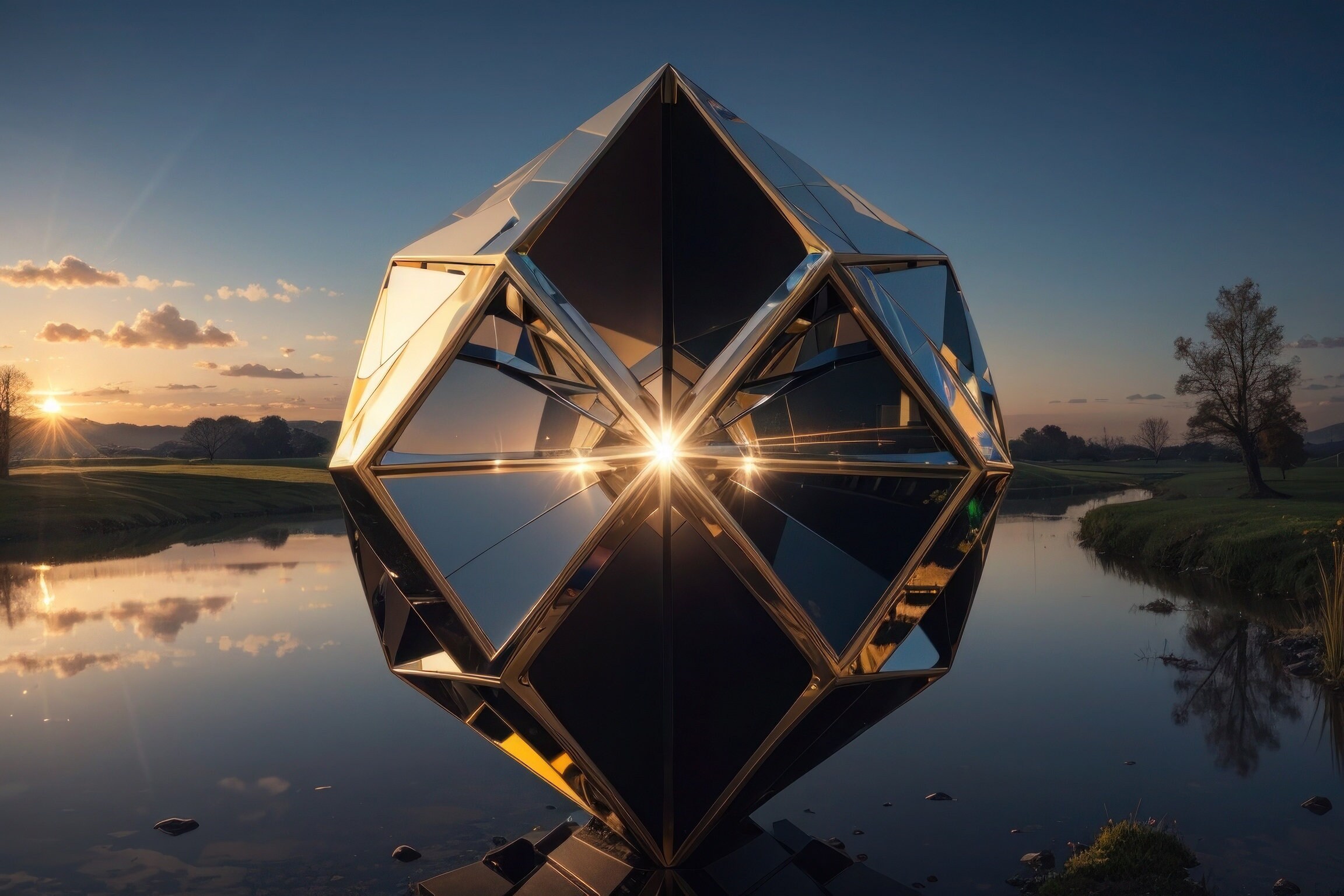 Icosahedron on Water , AI Art, AI Generated Art, Digital Art, Digital ...