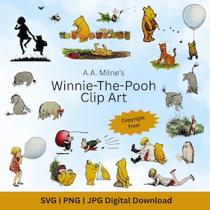 Vintage Winnie the Pooh Clipart  | 52 Original Images from AA Milne&#39;s Books | Public Domain Vintage Art for Commercial Use
