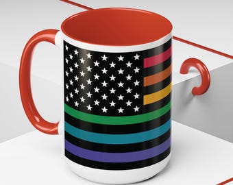 Rainbow American Flag Mug: Patriotic LGBTQ Pride Coffee Cup