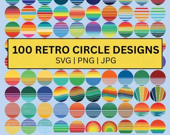 Retro Circle Graphics: 100 Vintage Striped Designs (SVG, PNG, JPG Digital Download