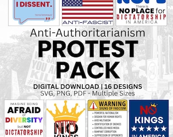 Anti-Trump No Kings Day Protest Sign Bundle: 16 Digital Art Designs (SVG, PDF, PNG)
