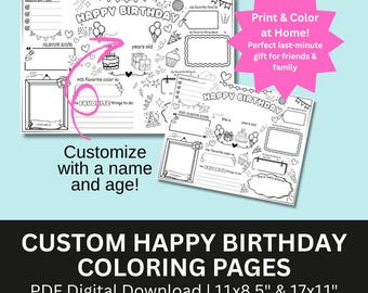 Custom Happy Birthday Coloring Page: Personalized Kids Activity (PDF Download, 2 Sizes)