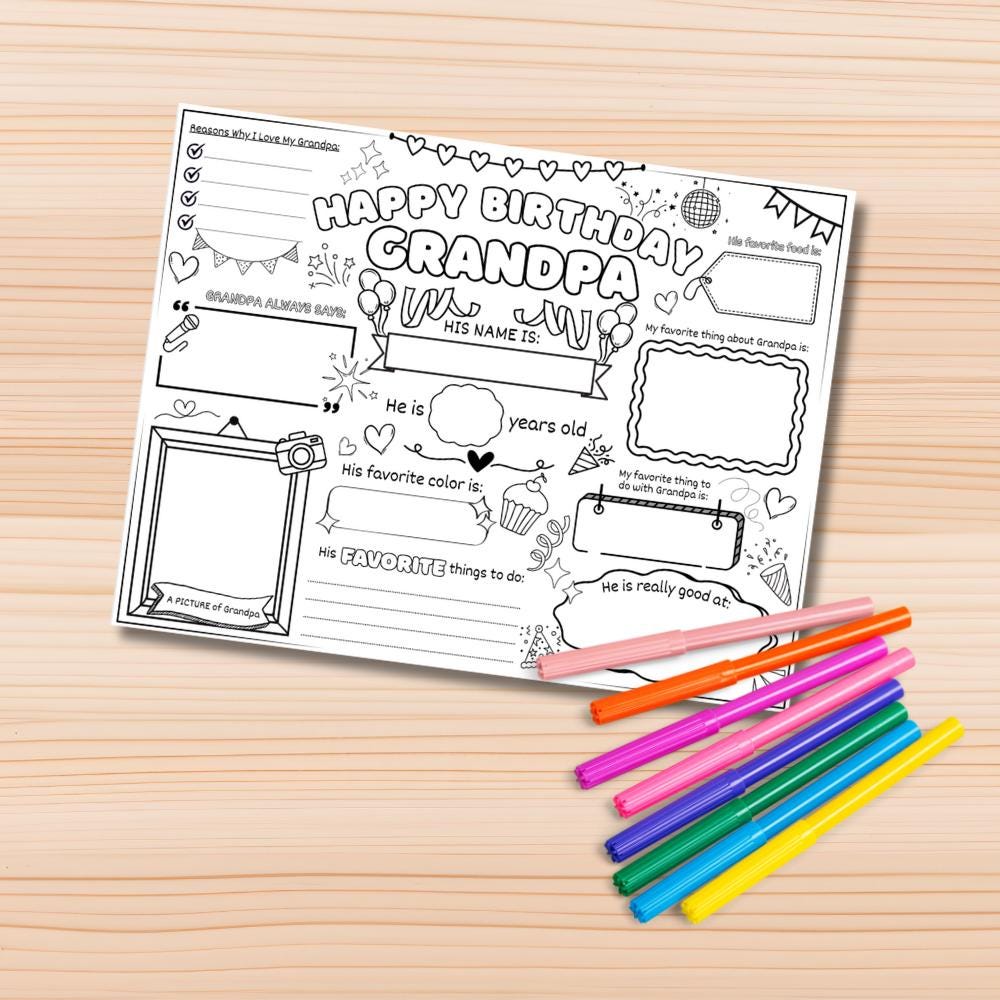 Happy Birthday Grandpa Coloring Page: Printable Kids Activity (PDF ...