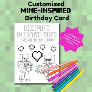 Minecraft-Inspired Birthday Card | Customizable | Digital Download PDF | 7x5&quot; Printable