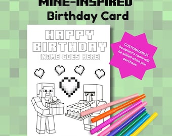 Minecraft-Inspired Birthday Card | Customizable | Digital Download PDF | 7x5" Printable