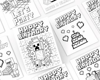 Print-and-Color Birthday Cards (Minecraft Inspired) – 24 Digital 5x7" Foldable Cards, Instant Download, High Quality PDF
