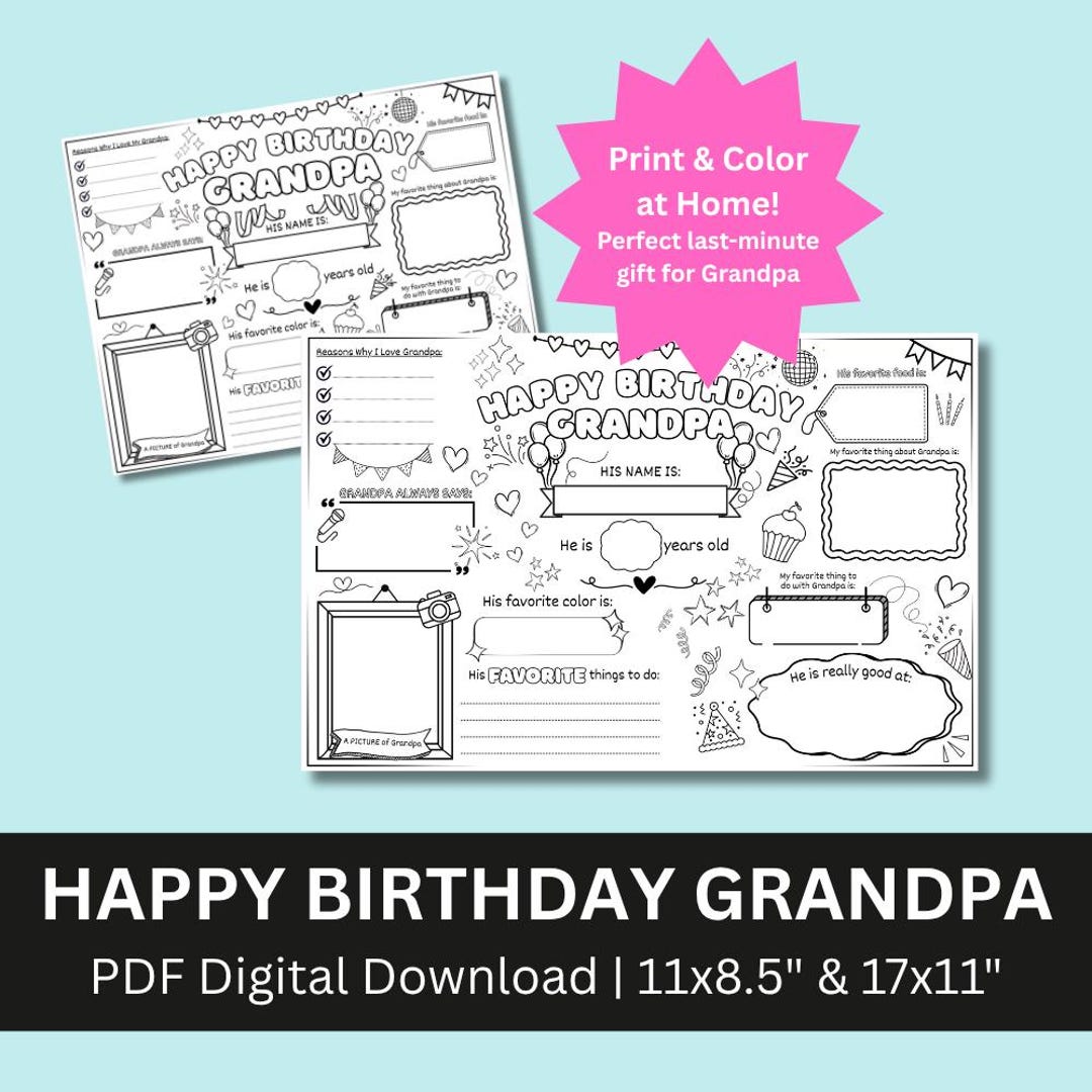 Happy Birthday Grandpa Coloring Page: Printable Kids Activity (PDF ...