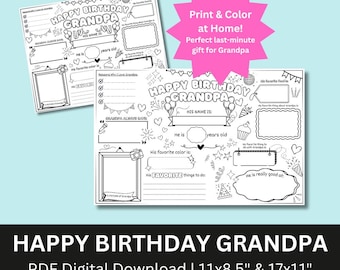 Happy Birthday Grandpa Coloring Page: Printable Kids Activity (PDF Download, 2 Sizes