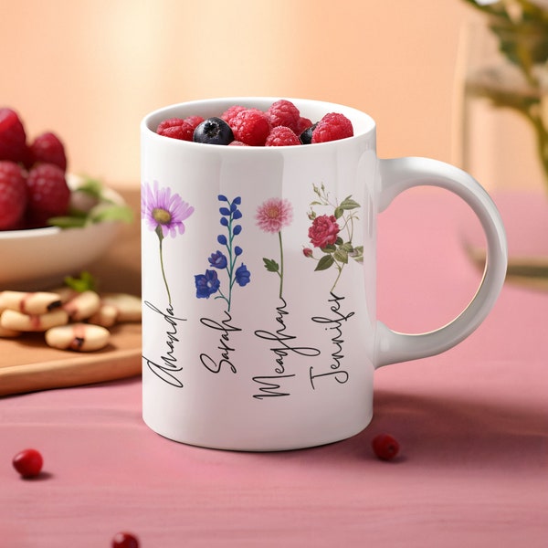 Birth flower coffee mug birth flower gift for her custom mom gift personalized gift birth month birth flower mug plant lover custom gift