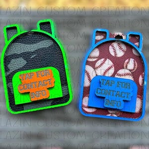 Backpack Emergency Contact Keychain | Acrylic NFC Backpack Tag | NFC Keychain | Faux Leather NFC Keychain | Customizable| Personalization