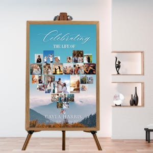 Eart Photo Collage Funeral Welcome Sign l Editable Mountain Memorial Poster l Canva Template Celebration Of Life 16x20 18x24
