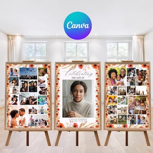 Watercolor Floral Funeral Welcome Sign: Editable Memorial Poster (Canva Template)