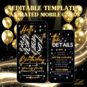 Alles Gute zum 40. Geburtstag Animierte Video Einladung Vierzig Jahre Zeichentrickfilm Ecard Bearbeitbarer Reiseplan Bearbeitbarer Text. Schwarze und goldene Diamanten