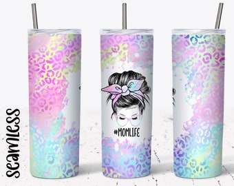 20 OZ Glitter Leopard Teacher Life Messy Bun Sublimation Skinny Tumbler ...
