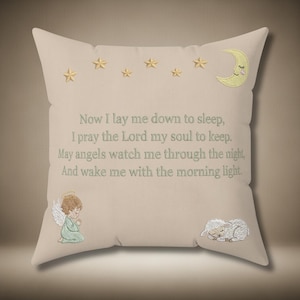 Now I Lay Me Down to Sleep Pillow | Baby Prayer Nursery Decor | Christian Child Gift | Pastel Patchwork Design Throw Pillow