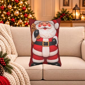 Santa Claus Lumbar Pillow, Reversible Christmas Character, Traditional Red Suit, Cover with Insert