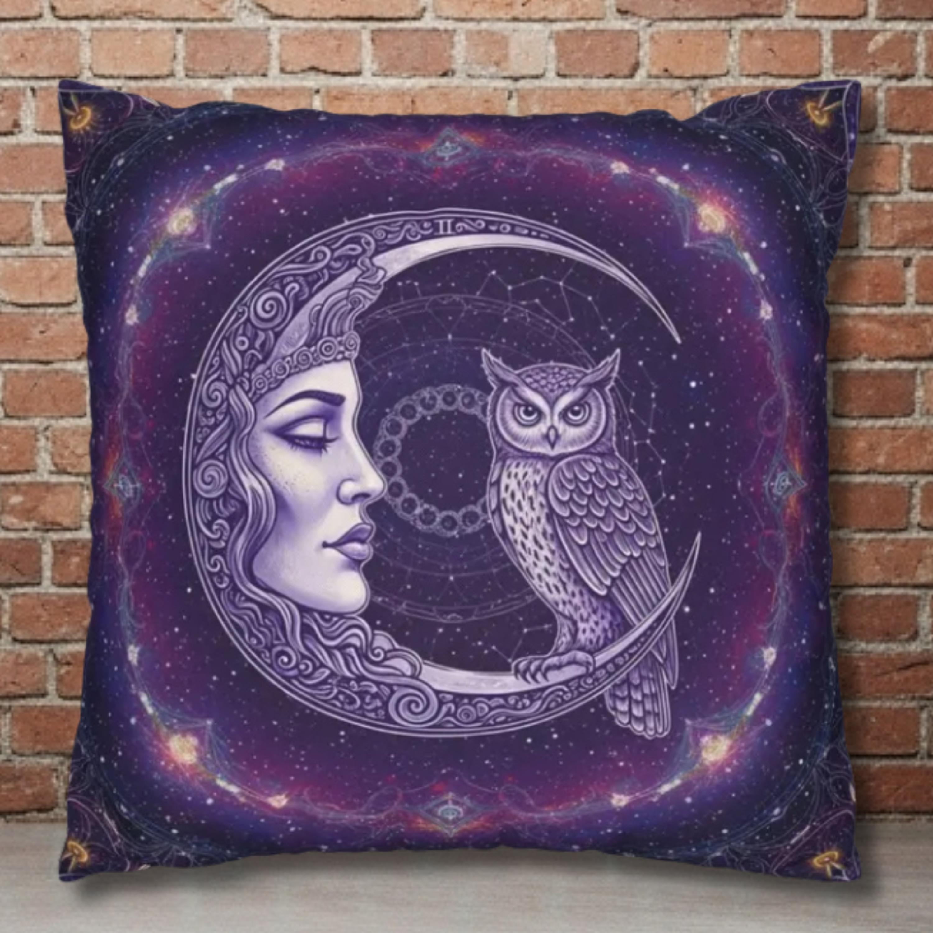 Moon Tarot Pillow with Insert, Mystical Owl Art, Celestial Night Decor, Witchy Aesthetic Gift, Gothi
