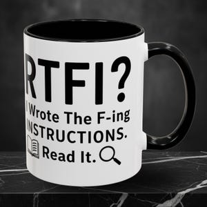 Instructions RTFI Mug drôle | Cadeau pour rédacteur technique | Cadeau pour ingénieur logiciel | Documentation Code Humour | Tasse à café Bureau d'assistance informatique