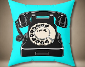 Retro Rotary Phone & Yellow Pages Throw Pillow | Vintage 90s Nostalgia Decor | Unique Gift for Gen X, Millennials, and Retro Office Stylists