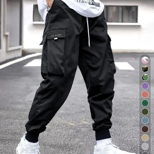 Vintage Loose Fit Cargo Pants - Men's Casual Streetwear with Flap Pockets, Drawstring Waist