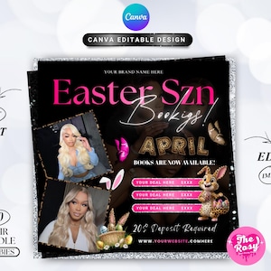 April Booking Flyer, Easter Booking Flyer, Bunny Design, Instant Digital Download, Canva Editable Template Cheetah print flyer template