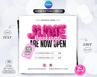 June Booking Flyer, June Books Open, June Booking Flyer Template, Hairstylist, MUA, Nail Artist, Lash Techs, Braiders, Canva Editable