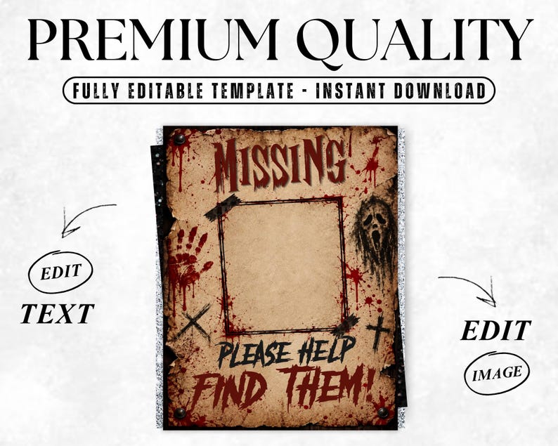 Editable Missing Poster Template, Halloween Mystery Party Sign, DIY Missing Person Flyer, Detective or Wanted Party Canva Template