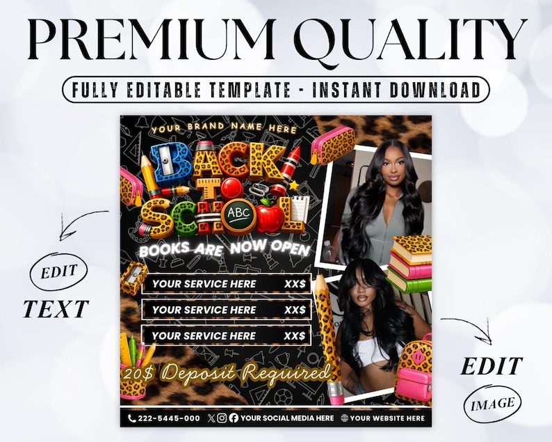 Back To School Flyer, Back To School Bookings Flyer, Back To School Sale Flyer, Back To School Hair Flyer, Back 2 School Flyer,cheetah print image 3