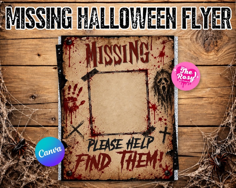Editable Missing Poster Template, Halloween Mystery Party Sign, DIY Missing Person Flyer, Detective or Wanted Party Canva Template