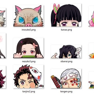 May include: A collection of 18 digital images featuring characters from the anime series Demon Slayer. Each image is a close-up of a character's face, with their name written below the image.