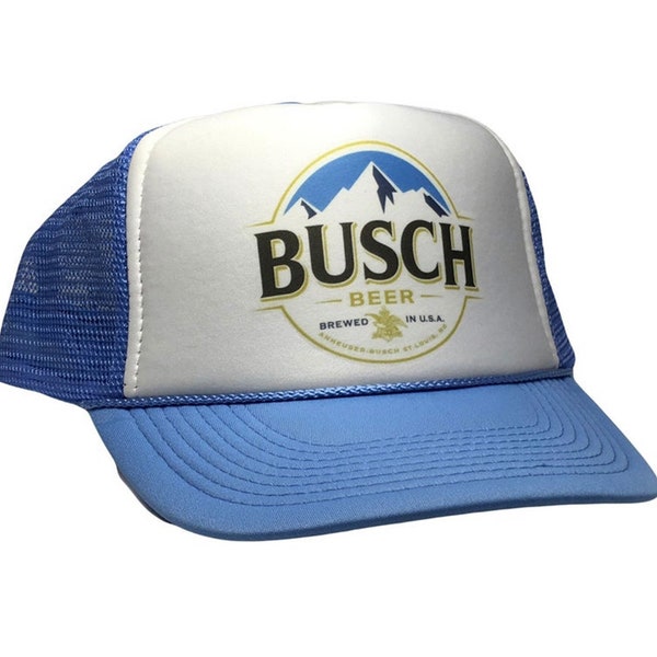 Busch Light Trucker Hat | Trendy Trucker Mesh Hat | Light Blue Hat | Retro Vintage Style Mesh Beer Hat | Adjustable Foam Hat | Snapback Hat