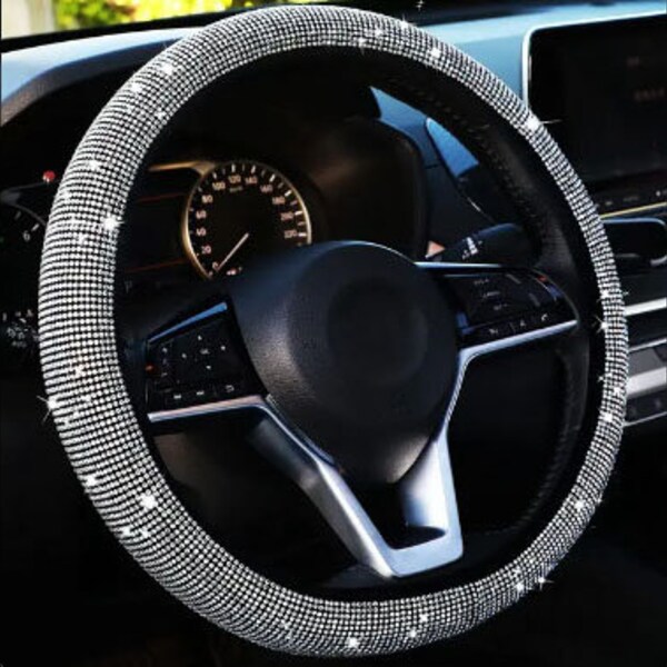 Crystal Car Steering Wheel Cover For Women Girls Cute Glitter Steer Wheel Cover Bling Rhinestone Diamond Car Steering Charm Protection