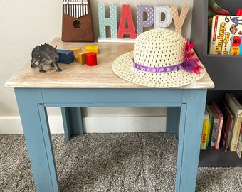 Blue Rectangular Playroom Kitchen Living Space Side Table with a Whitewash Top