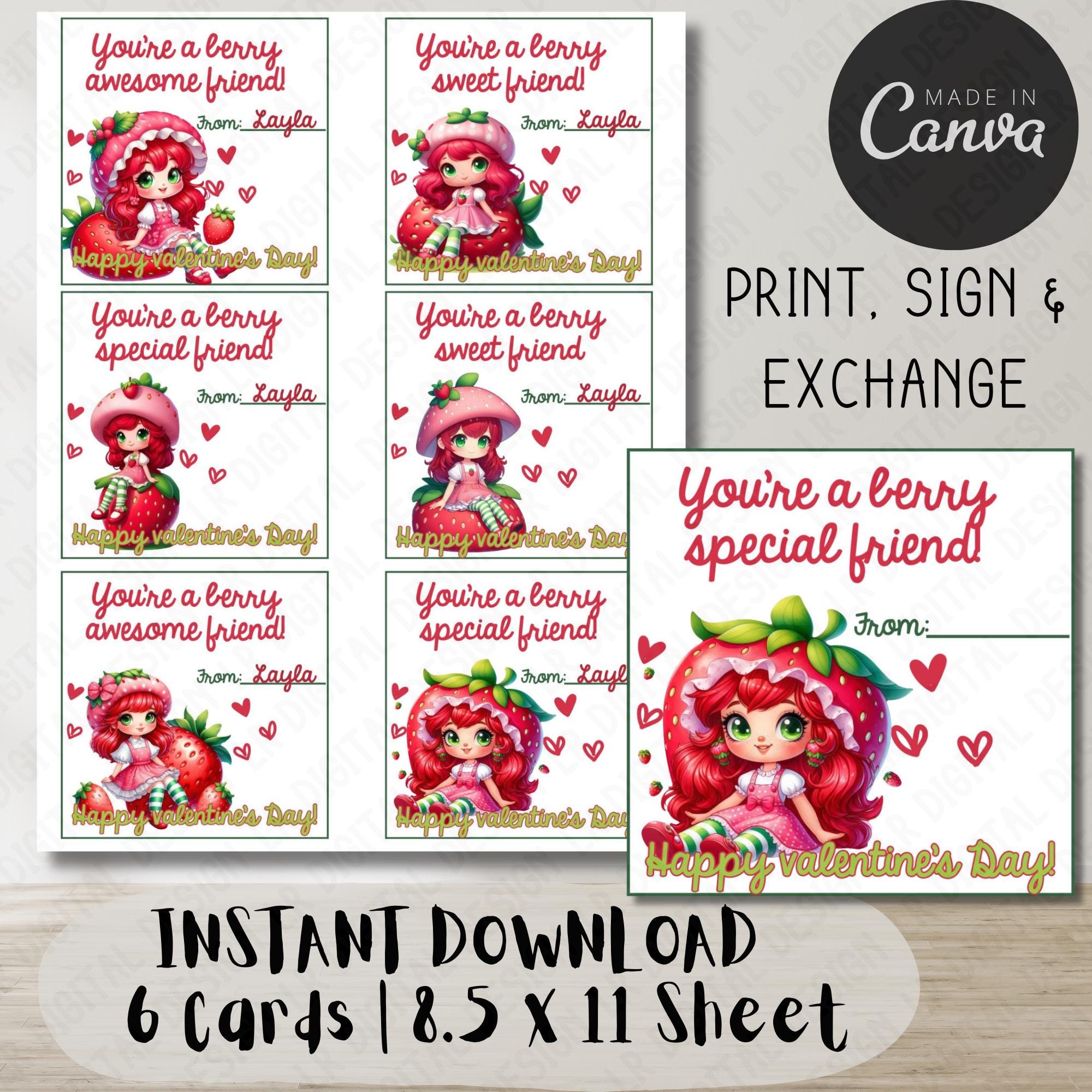 Strawberry Shortcake Valentine Card - Etsy, image size:2000x2000