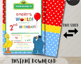Colorful Red Monster World Birthday Invitation – Editable Digital Template