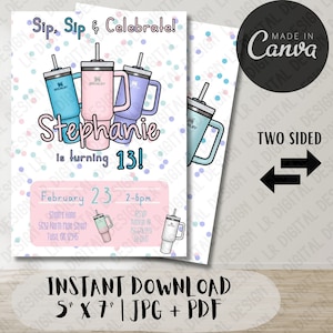 Sip & Celebrate- Trendy Cup with Straw - Digital Downloadable Invitation