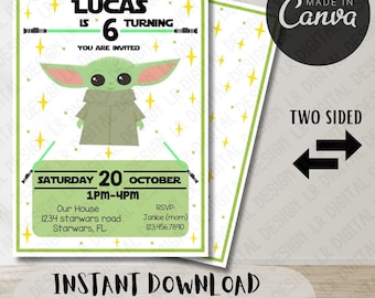 Invitación de cumpleaños de Star Wars: Bebé extraterrestre: editable, 5x7 (descarga digital)