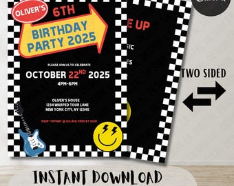 Warped Tour Birthday Invitation | Rock Concert Themed Party | 2-Sided Editable Template