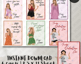 In my Valentine Era Cards - Set of 6 | Class Valentine Notes | Printable 8.5 x 11 Sheet