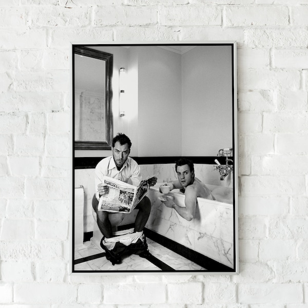 Funny Bathroom Decor, Jude Law and Ewan McGregor In The Bathroom Poster, Bathroom Unique Poster, Wall Art