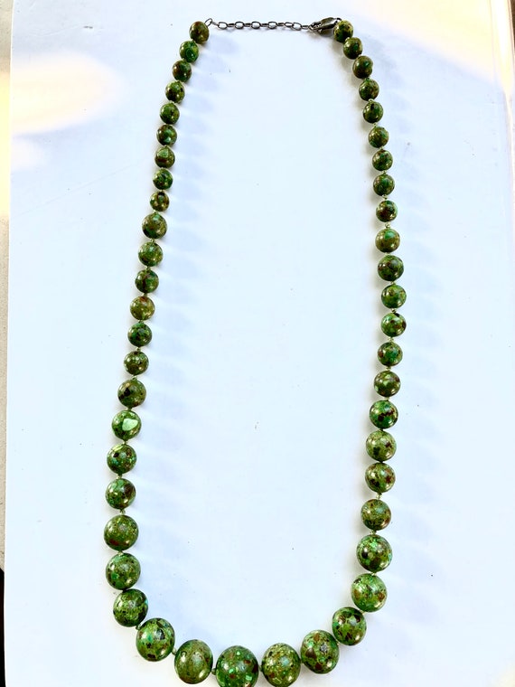 Vintage semi precious gemstone mossy green jasper… - image 3