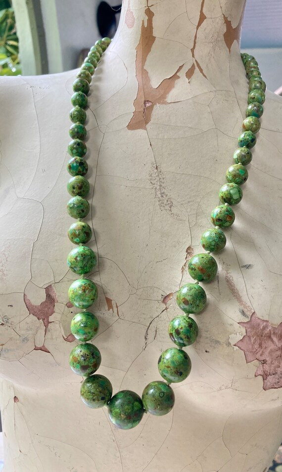 Vintage semi precious gemstone mossy green jasper… - image 5
