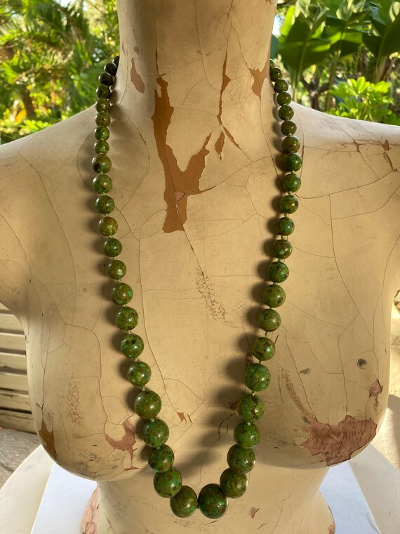 Vintage semi precious gemstone mossy green jasper… - image 2